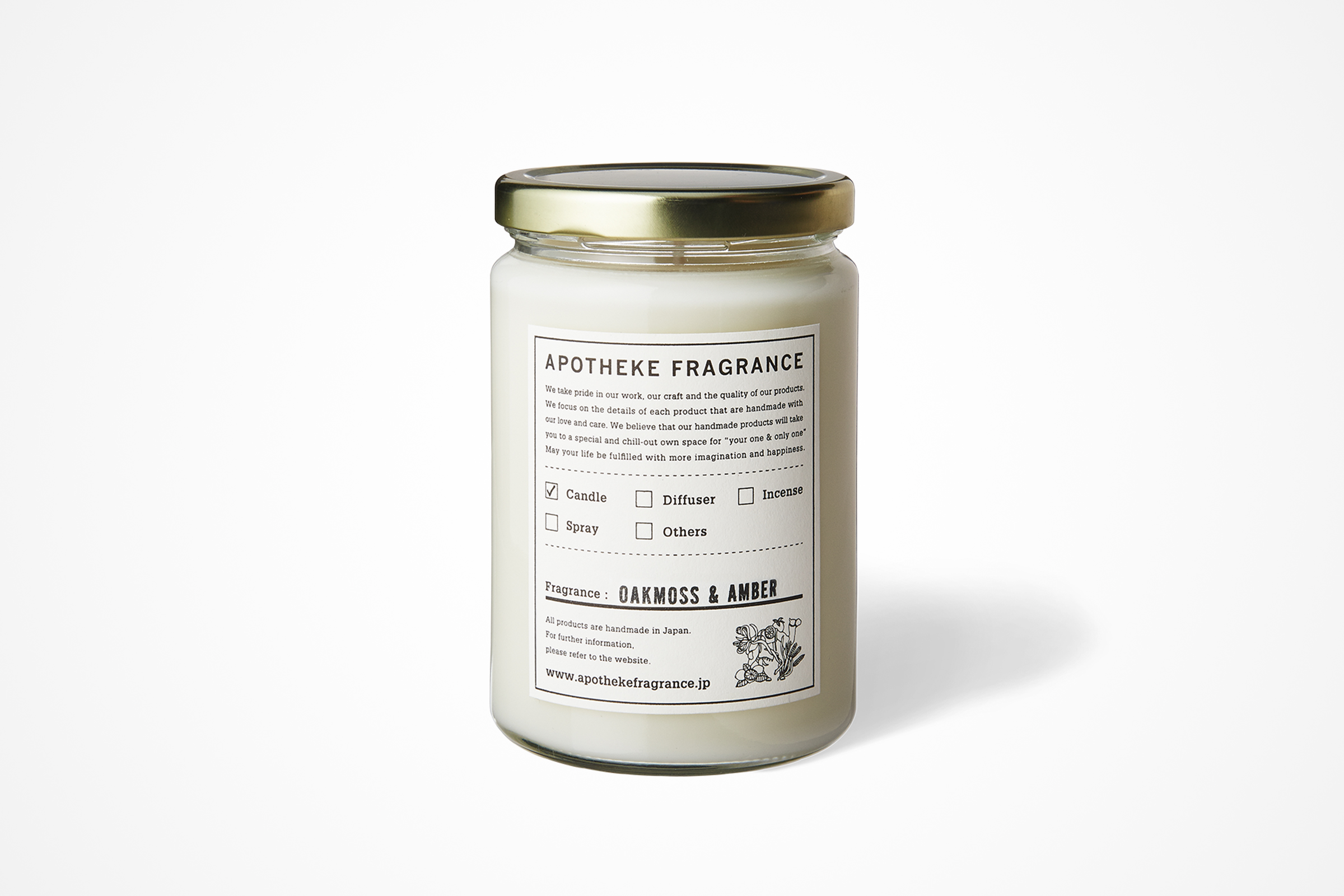 Apotheke Fragrance Oakmoss & Amber Glass Jar Candle | Handmade in Japan | Softer Volumes