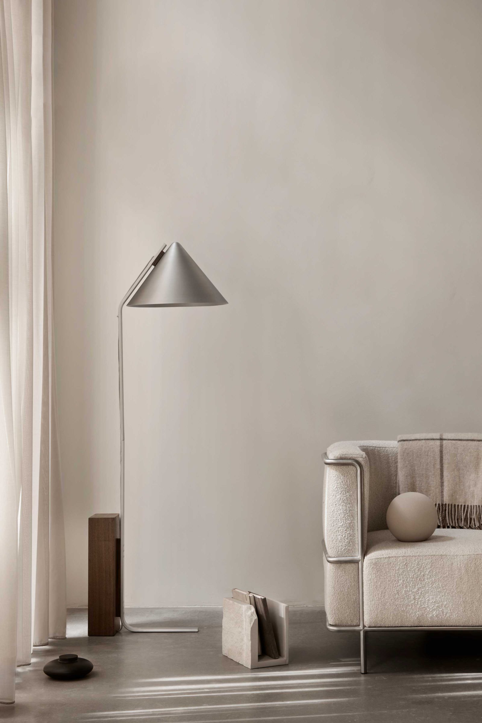Kristina Dam Modernist Sofa and Cone Floor Lamp
